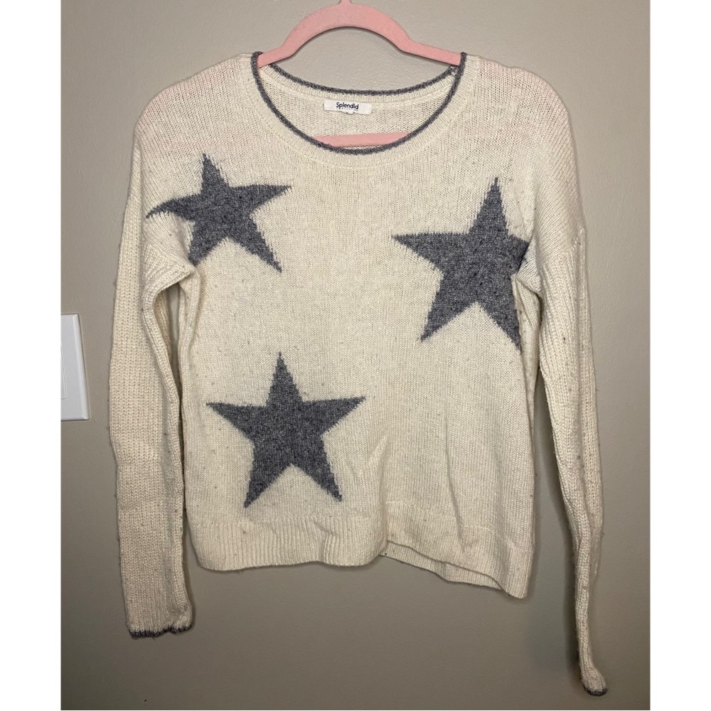 CUTEST Whimsy Coraline Gray Beige Wool and Cashmere Blend Star Patterned Sweater